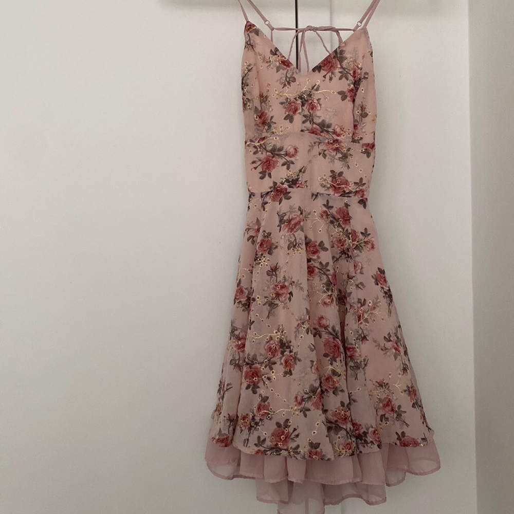 Mini pink floral fit and flare dress